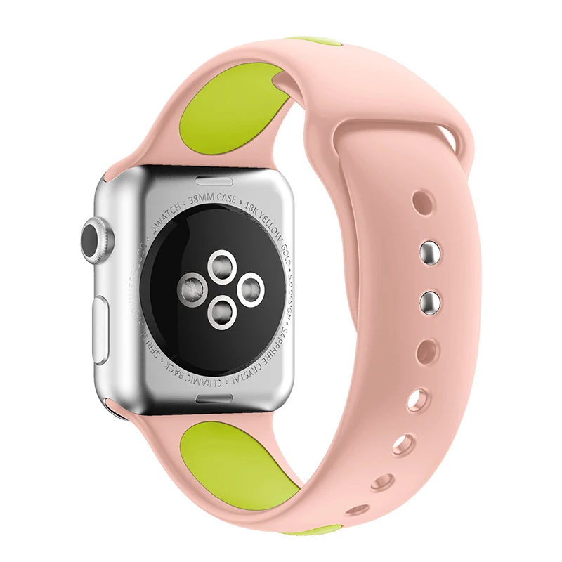 pink green Спортивный силиконовый ремешок для наручных часов Apple Watch, ремешок 42 мм, длина-44 мм, 40 мм, 38 мм, версия наручных часов Iwatch серии 4/3/2/1 наручные часы браслет ремешок для ремня - Цвет ремешка: pink green