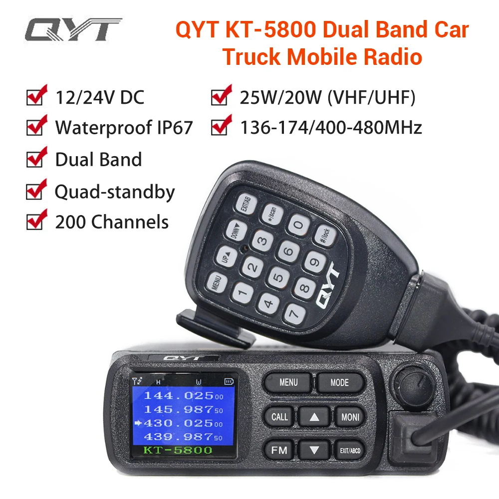 QYT KT-5800 12/24V Truck Mini Walkie Talkie Quad Display 25W Dual band UHF/VHF Car Radio 5800 Mobile |