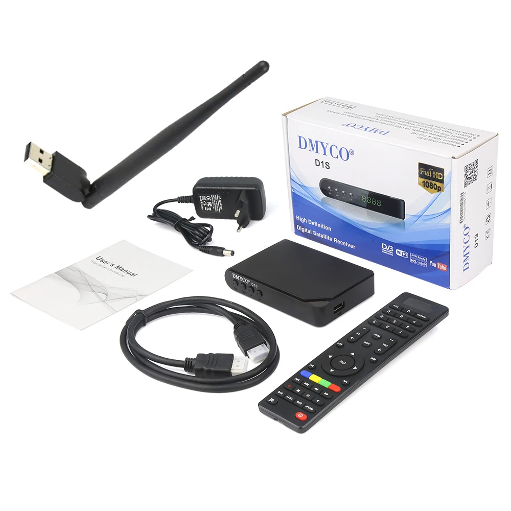 D1S спутниковый ресивер цифрового DVB S2 Full HD 1080 P Поддержка Biss ключ Powervu с USB WI FI + 1 год
