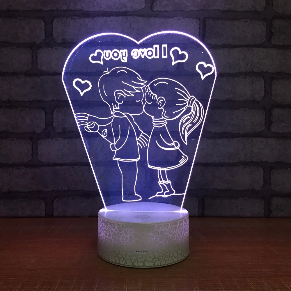 Поцелуй влюбленных 3D ночные светильники LED USB 7 видов цветов сенсор настольная
