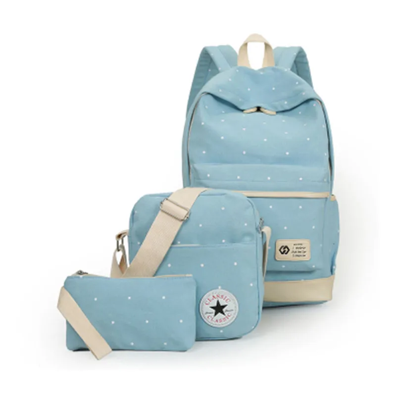 2019 New arrived wave dot Printing Women Backpack Set Teenage Girls School Bags Canvas Candy Color Bag For 3 Pieces | Багаж и сумки