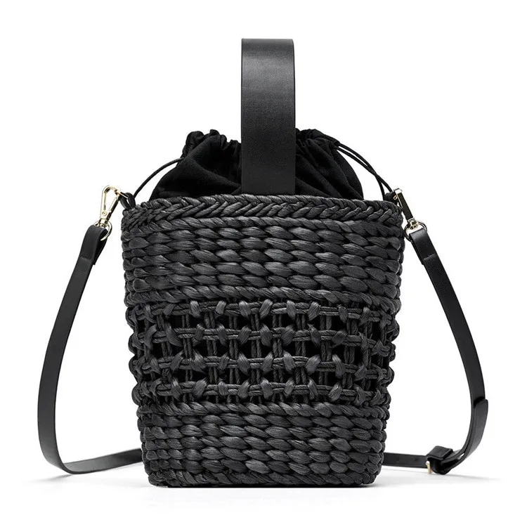 3colors woven straw bag cylindrical shopping natural color fashion women's hollow crossbody bohemian beach | Багаж и сумки