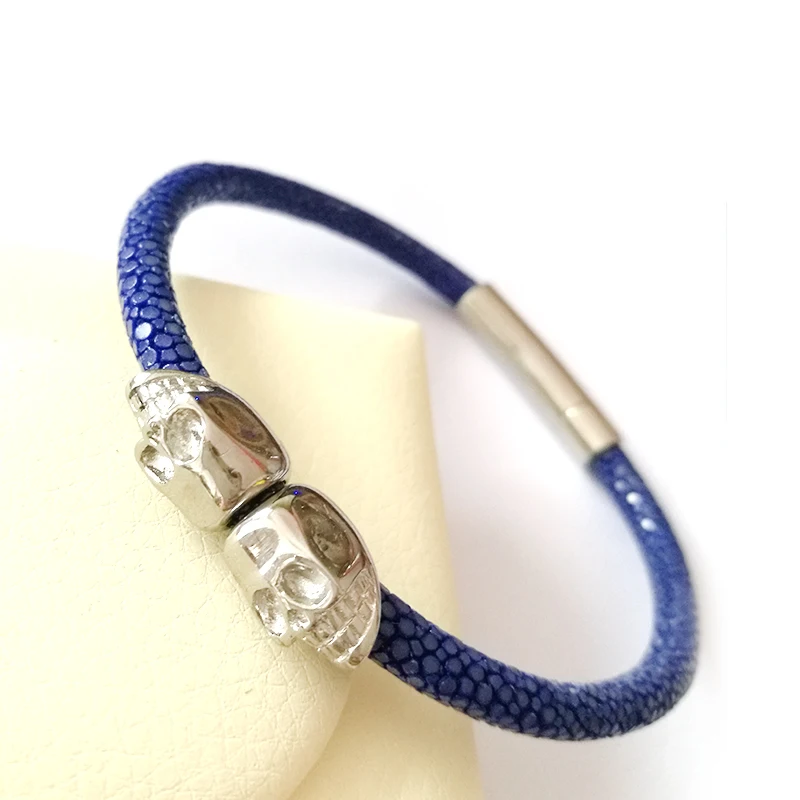 Браслет мужской/женский из натуральной кожи черный нержавеющая сталь | Украшения