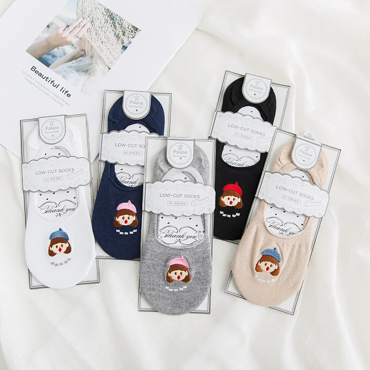 Весна и летние невидимые носки хлопок дамы силиконовые Нескользящие Горох обувь