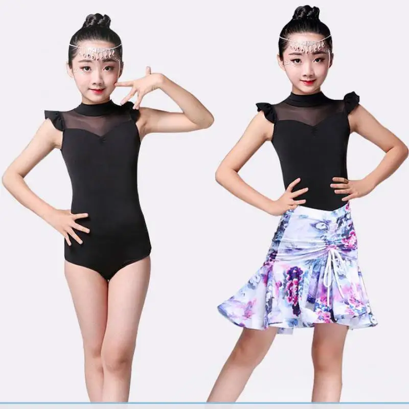New Girls Kids Latin Dance Dress Women Sexy Printed Skirt Tops+Skirt Ballroom/tango/salsa/rumba/latin Dresses Clothes | Тематическая