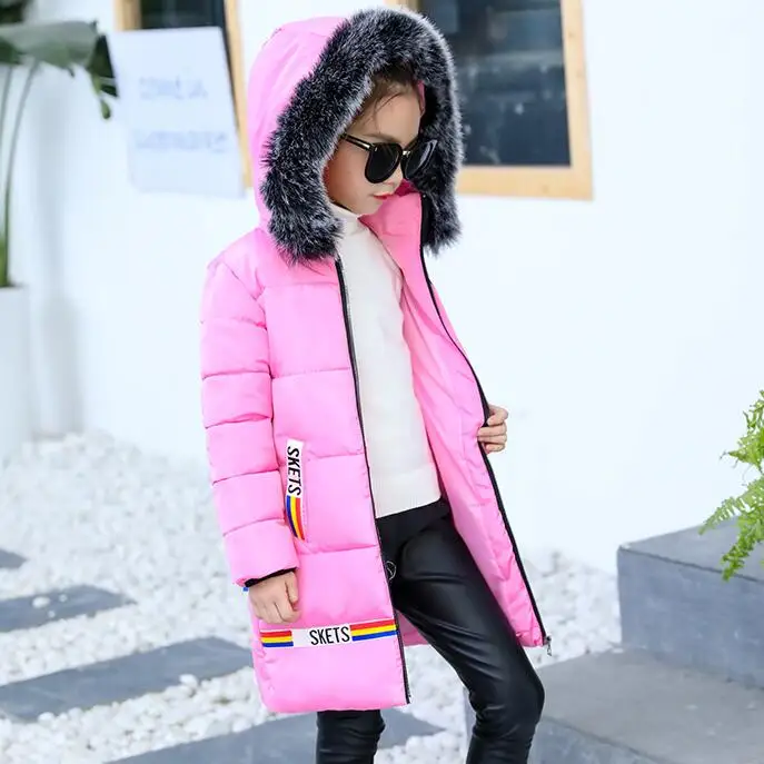 Rlyaeiz/зимние куртки для девочек 2018 модные теплые детские пальто с принтом и