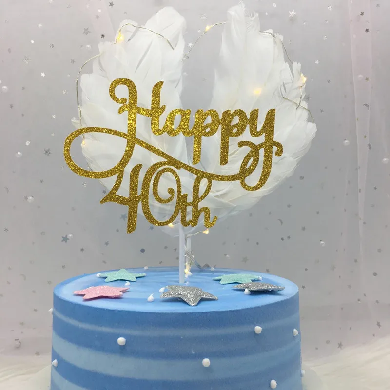 gold 40 Золото/серебро/черный Расширенный блеск Happy 30 40 50 60th торт Топпер День рождения Свадебная вечеринка товары для украшения торта - Цвет: gold 40