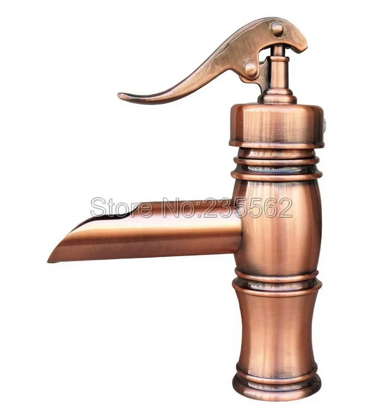 

Classic Single Handle Waterfall Style Faucet Antique Red Copper Bathroom Basin Mixer Sink Taps Washbasin Faucets Lnf311