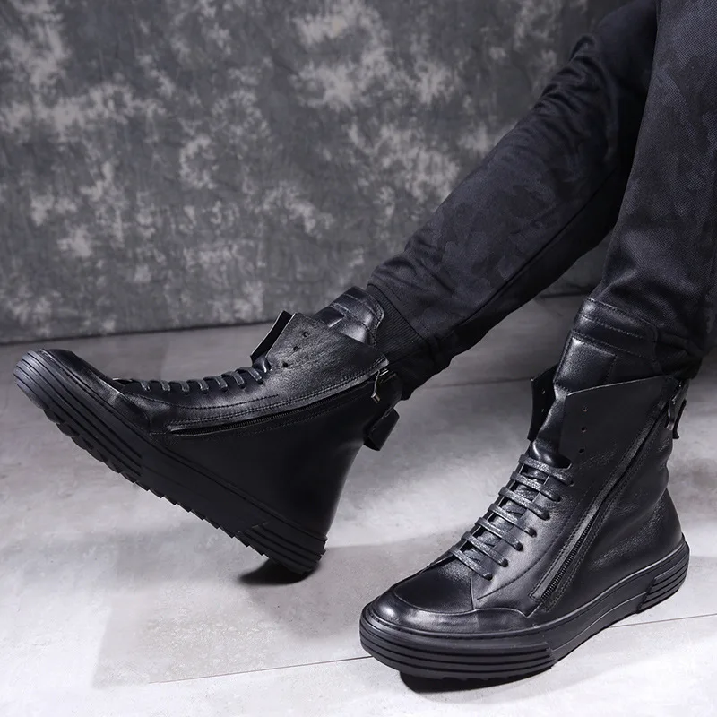 Мужские осенне зимние высокие ботинки из натуральной кожи со стальным носком| |
