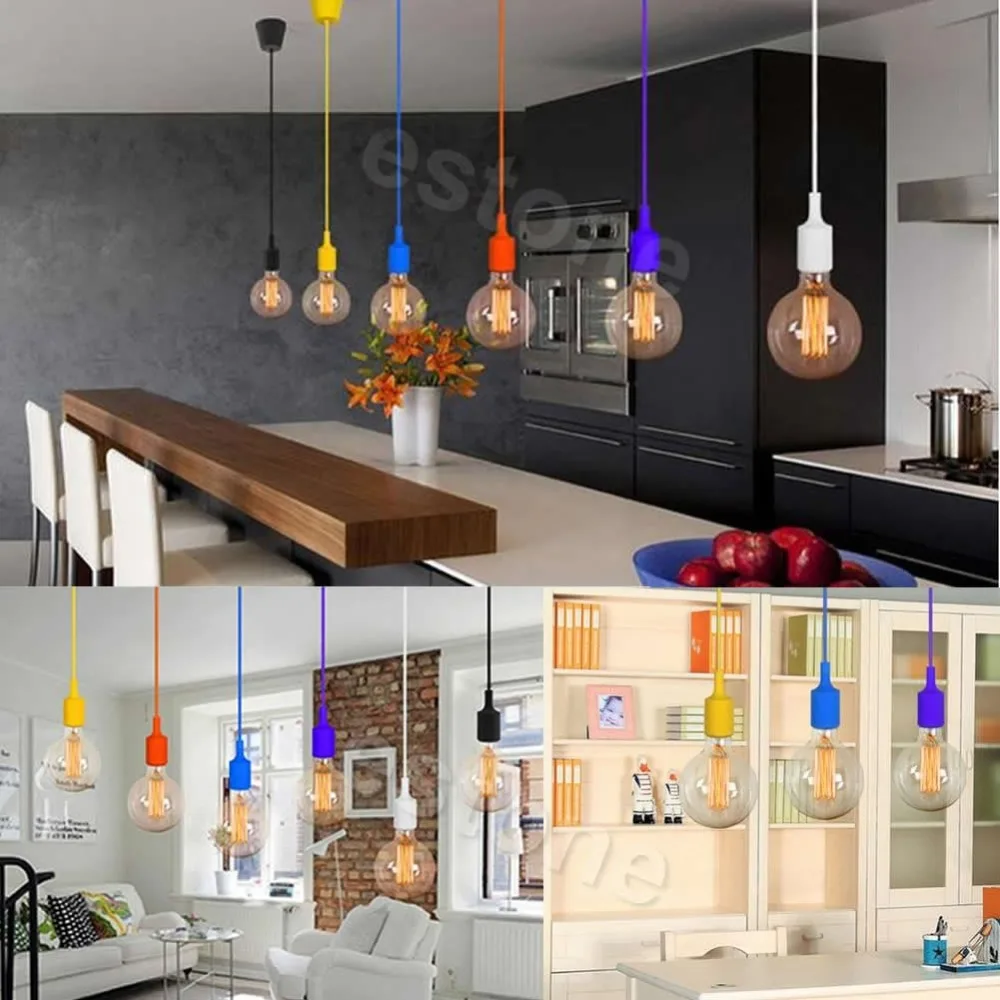 Цветная вязаная подвесная люстра E27 из силикона с винтовым креплением лампа