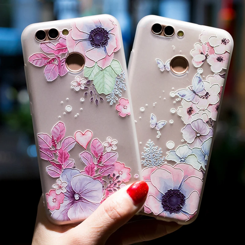 Silicone Case For Huawei P Smart 2019 P20 Pro P10 P9 P8 Lite 2017 Mate 20 10 3D Relief Flower P30 |