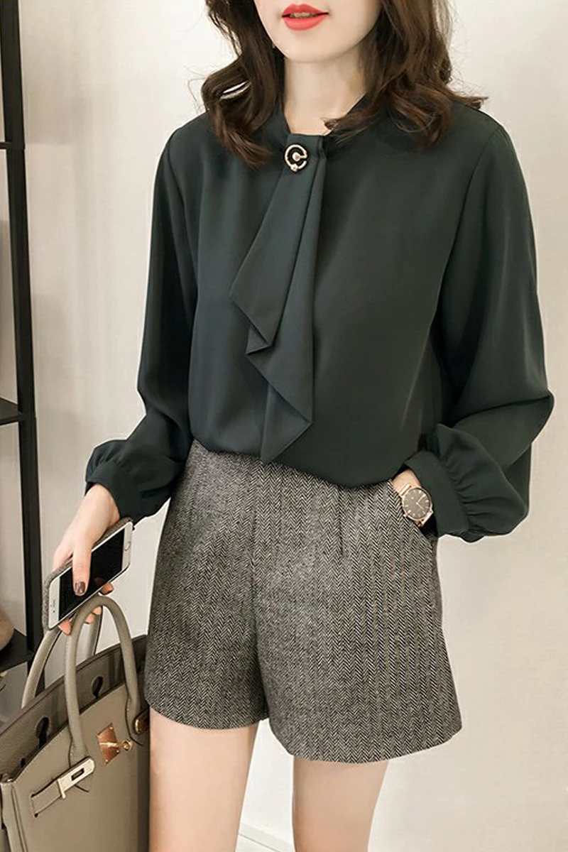 New Spring Summer Blouse Women Long Sleeve Shirts Fashion Leisure Chiffon Shirt Bow Office Ladies Blouses Plus Size Tops NewIn | Женская