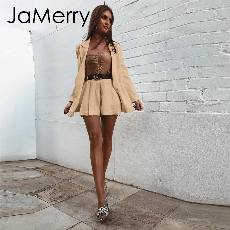 JaMerry Highstreet шикарный комплект из двух предметов Женский блейзер двубортный офисный Женский блейзер Повседневная Уличная одежда женский костюм