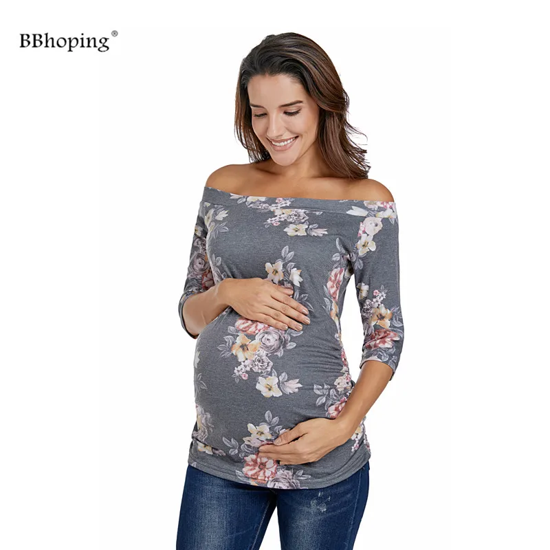 Женская туника для беременных топы с открытыми плечами рукав 3/4 Классическая