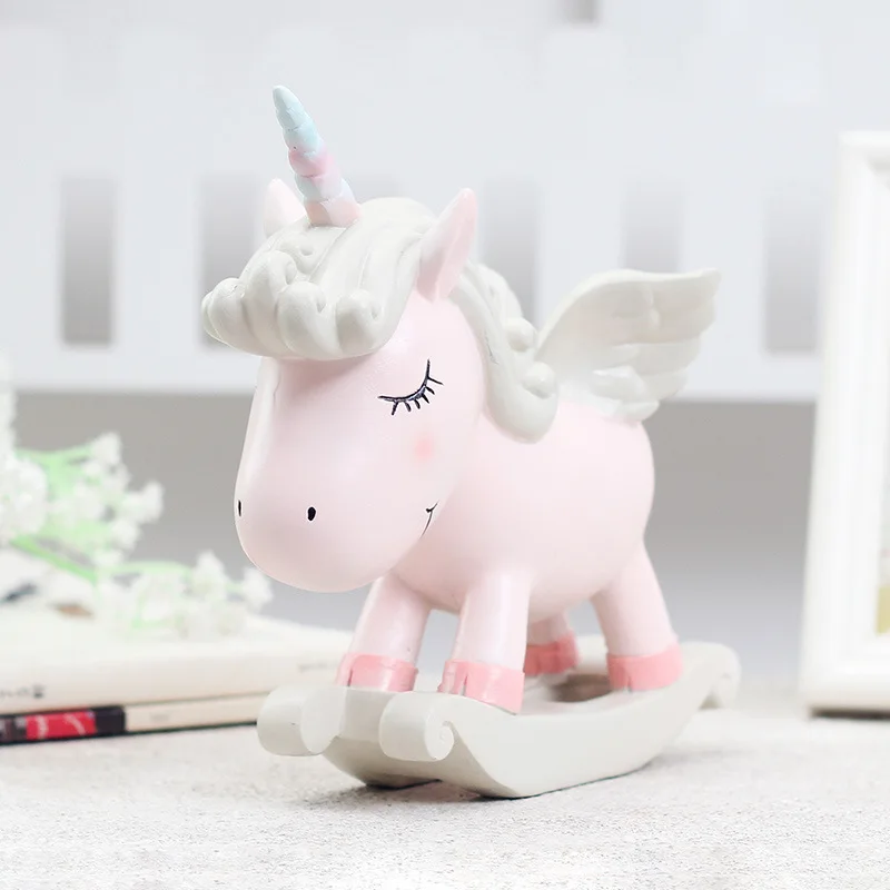 

1pc Magical Hobbyhorse Statue Resin Animal Sculpture Home Decorative Figurine Ornament Birthday Gift For kids Pink/Blue