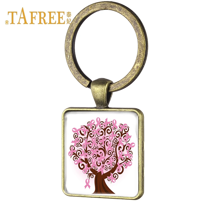 

TAFREE Pink Tree Keychain breast cancer awareness because it matters Ancient Bronze plating keyring for female gift jewelry CC03
