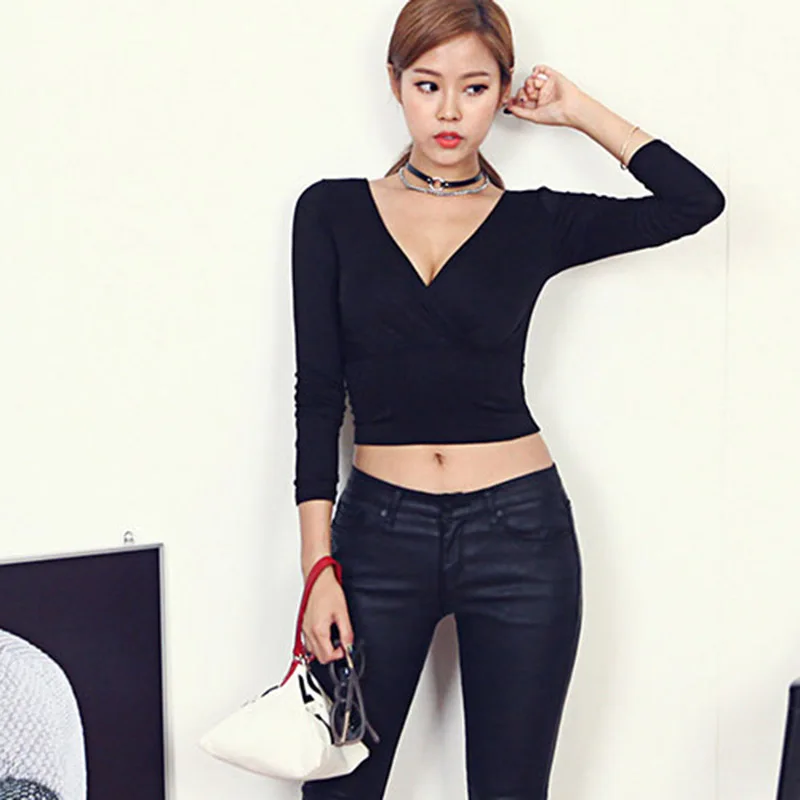 Женская хлопковая футболка с длинным рукавом повседневный укороченный топ