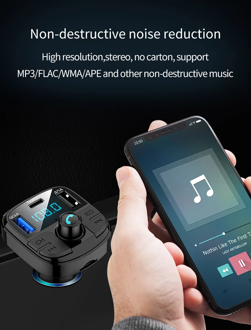 Автомобильный комплект jajabor с Bluetooth беспроводной fm-передатчик громкой связи Автомобильный MP3-плеер с зарядным портом типа C QC3.0 Быстрая зарядка