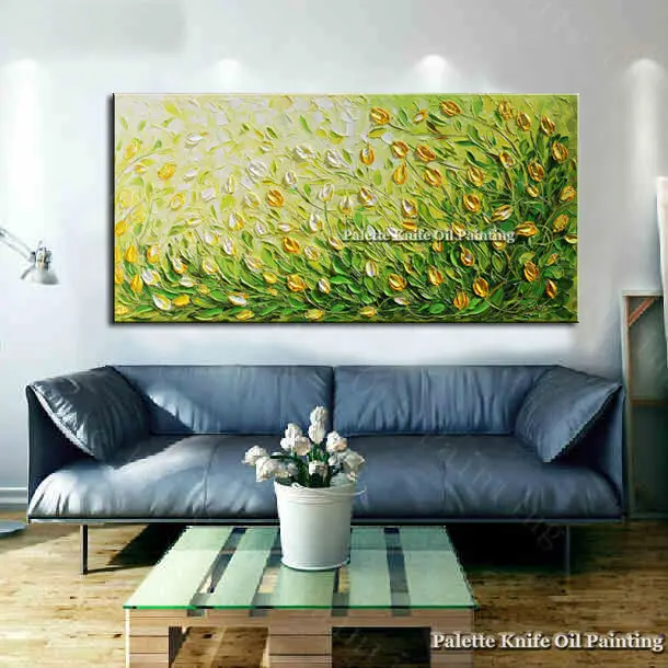 Hand Painted Palette Knife Flowers Oil Painting Wall Art Canvas Picture Modern Abstract Home Decor Living Room Purple 3 | Дом и сад