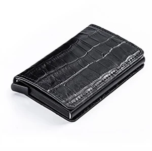 Black Weduoduo крокодиловой кожи держатель для Карт RFID алюминия высокого качества из металла мужской держатель для кредитных карт с RFID Блокировка мини-кошелек - Цвет: Black