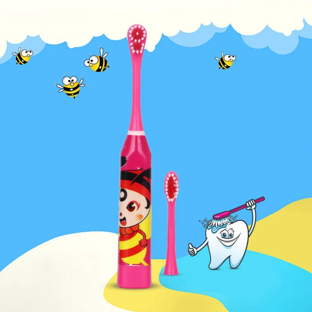 Electric Toothbrush Cartoon Pattern Ultrasonic Waterproof Tooth Brush Double-sided Teeth For Kids with 2pcs Head | Красота и здоровье