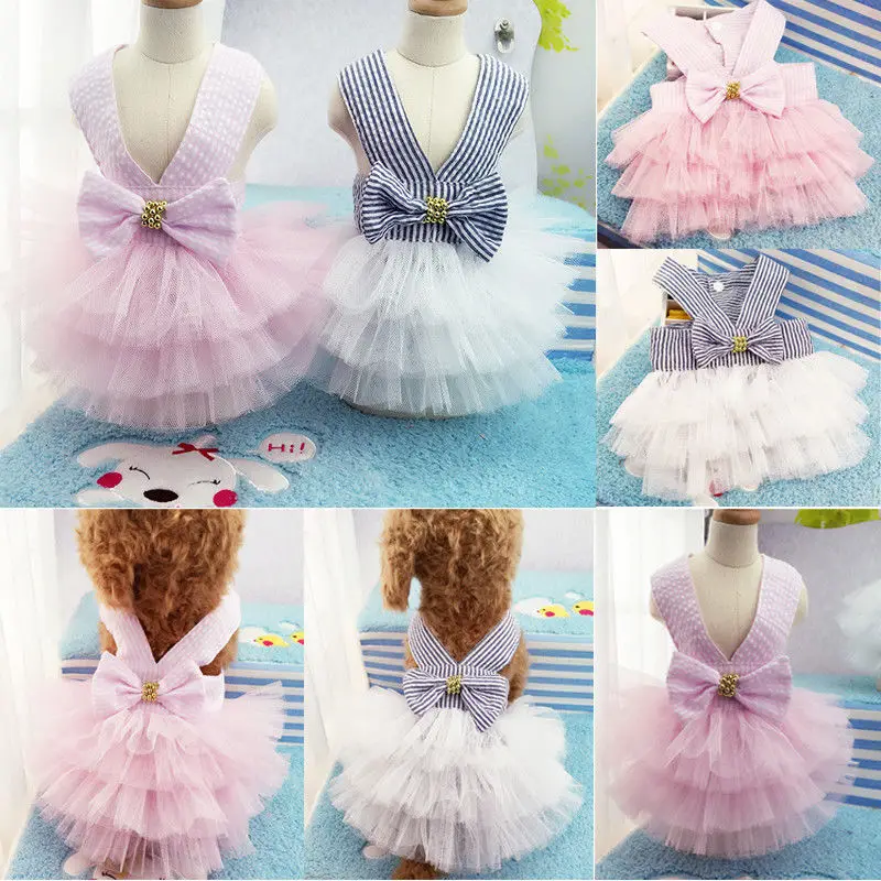 

Summer Dog Lace Tullle Dress Pet Dog Clothes For Small Dog Party Birthday Wedding Bowknot Dress Puppy Costume Spring Pet Clothes