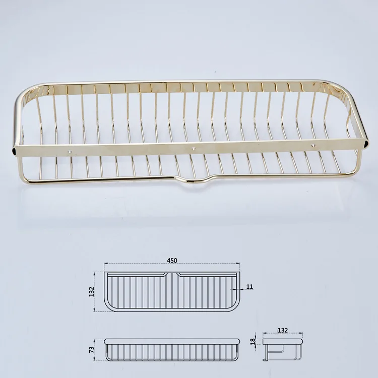 

Free shipping Luxury European gold plated copper bathroom wall shelf storage basket 45cm length