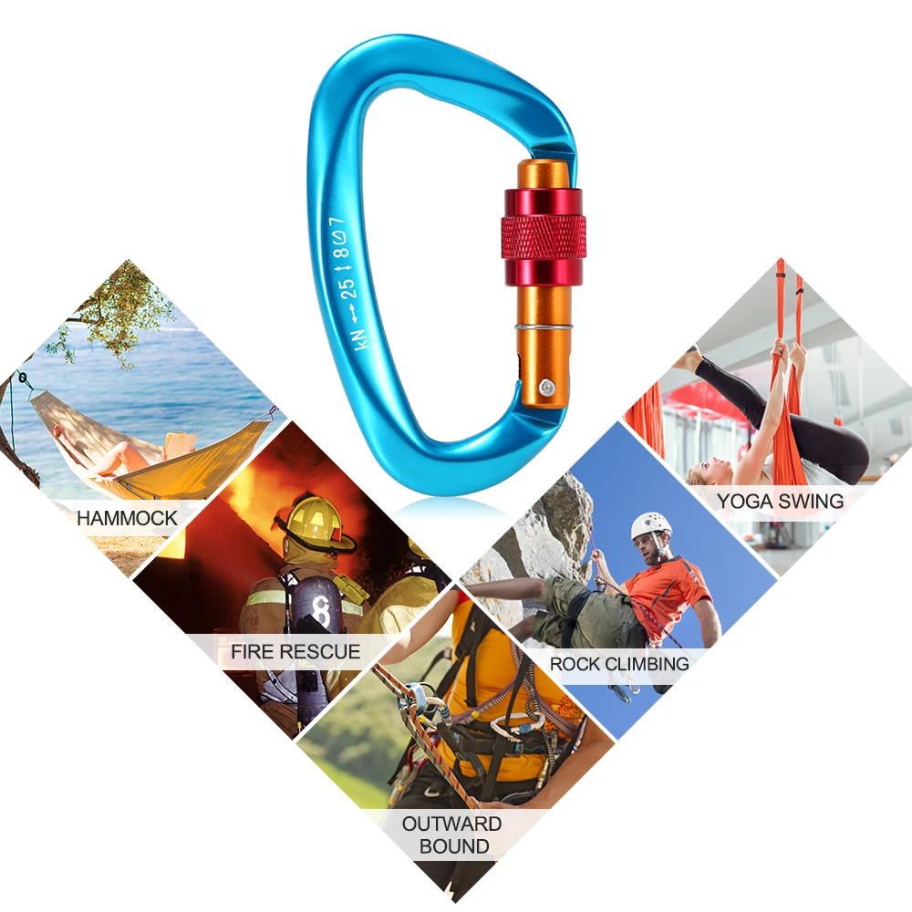 

25KN Screw Locking Gate Carabiner Heavy Duty D-shape Buckle Pack D-ring Carabiner Climbing Rappelling Canyoning Hammock