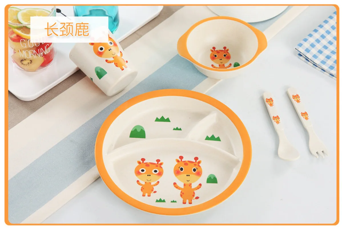 5 шт. набор посуды из бамбукового волокна с мультяшным рисунком для детей