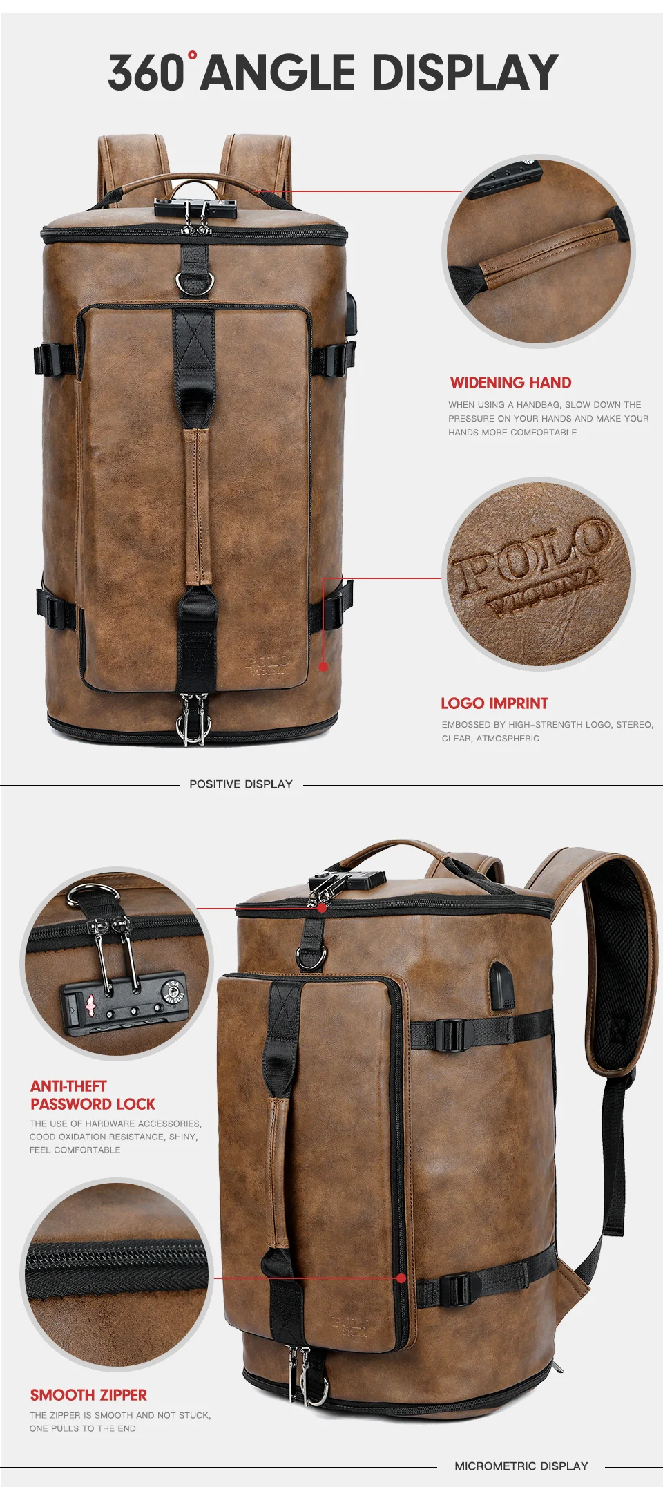VICUNA POLO, новинка, мужская кожаная сумка с защитой от кражи, с замком для паролей, дизайн, зарядка через usb, для путешествий, ноутбука, мужской рюкзак, mochila
