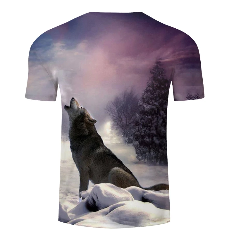 Зимняя Футболка с волком короткий рукав 3D принт Harajuku Camiseta Streatwear футболка аниме