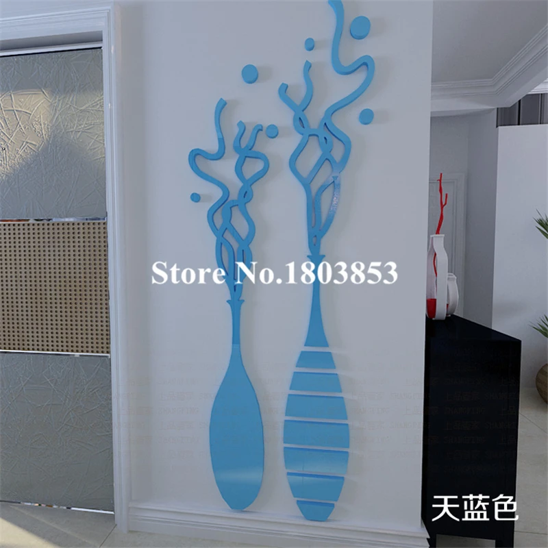 

Hot New 8 Colors Double Vase 3d stereo acrylic crystal wall sticker Flower vase living room sofa TV backdrop wall stickers Cheap