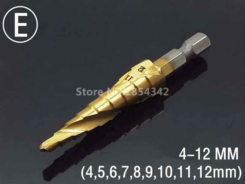 HSS Титан 4-12 мм спиральный рифленый 1/4 шестигранный хвостовик металлический Шаг сверло отверстие резак дерево конусный сердечник сверлильная пила электросверла инструмент - Цвет: E