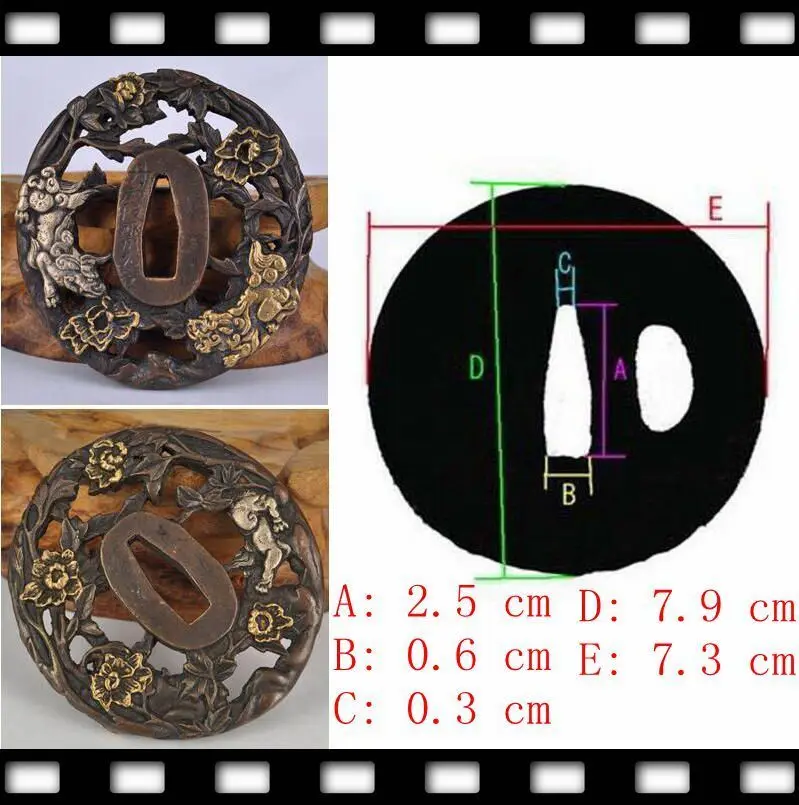 Латунная позолота японская катана Tsuba WAKIZASHI аксессуары для мечей-собак дизайн