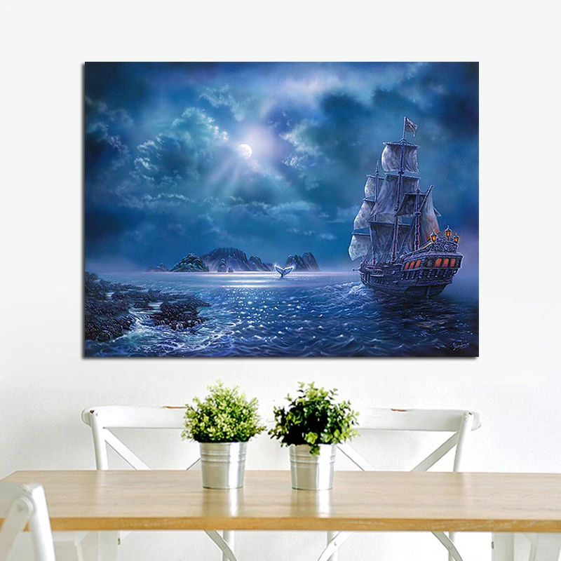 5D Diy Full Diamond Painting Landscape sea sailboat Cross Stitch Mosaic Craft Embroidery Home Paintings | Дом и сад