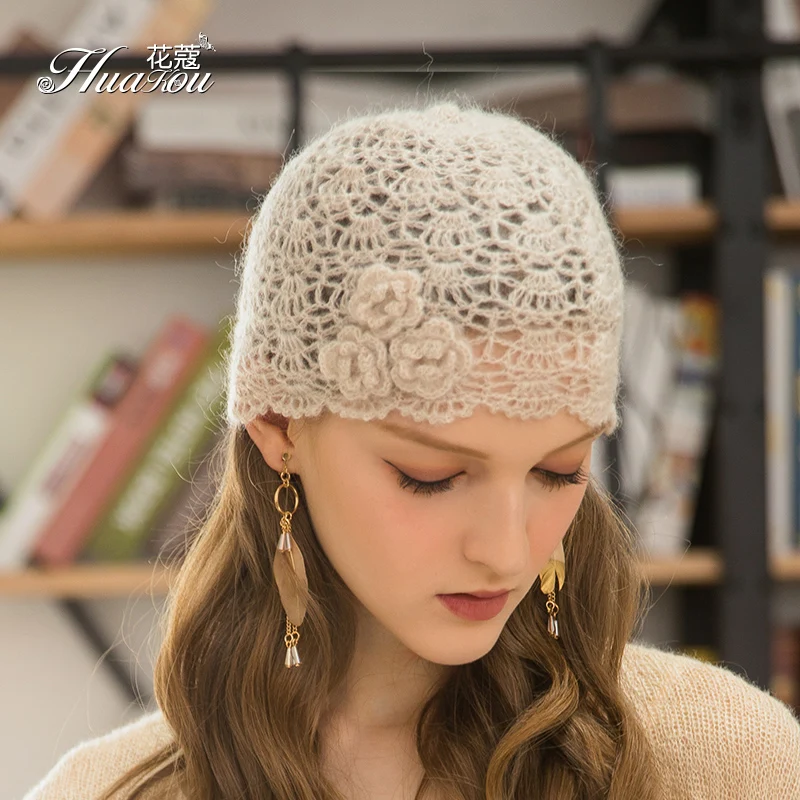 Весенне осенняя шапка для отдыха женская Милая шерстяная с цветами женские шапки