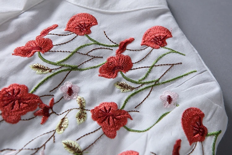 Рубашка женская с цветочной вышивкой Модный хлопковый топ свободного покроя