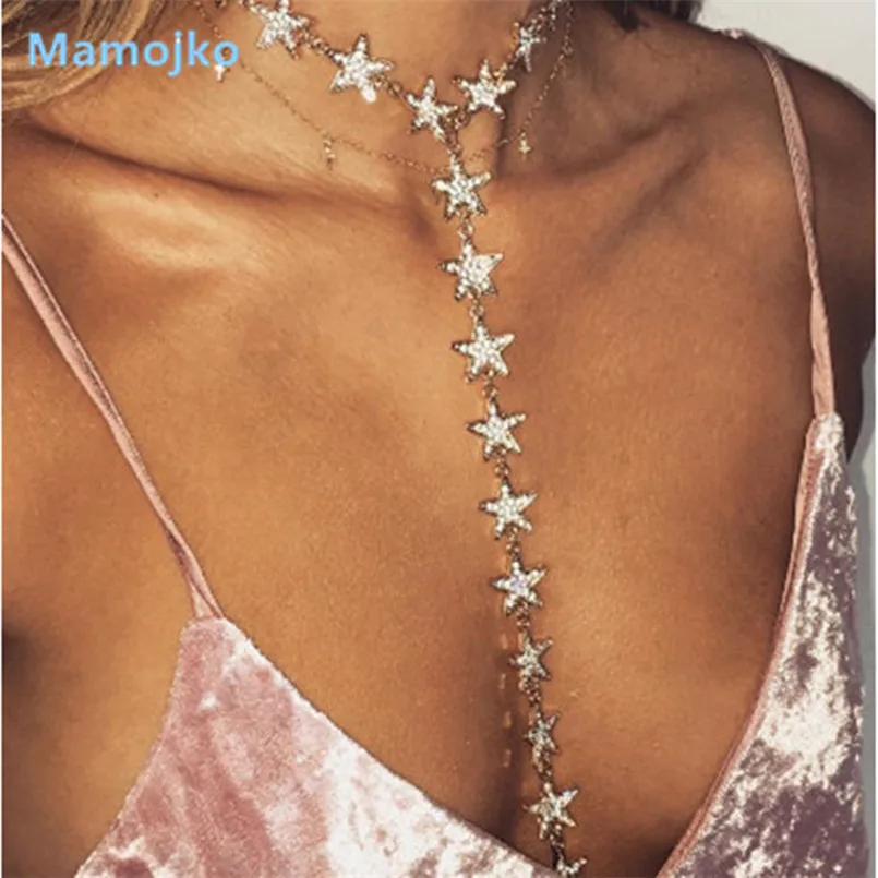Mamojko Fashion Luxury Full Rhinestone Star Accessories Body Chain New Bijoux Maxi Sexy Punk Long Pendant | Украшения и