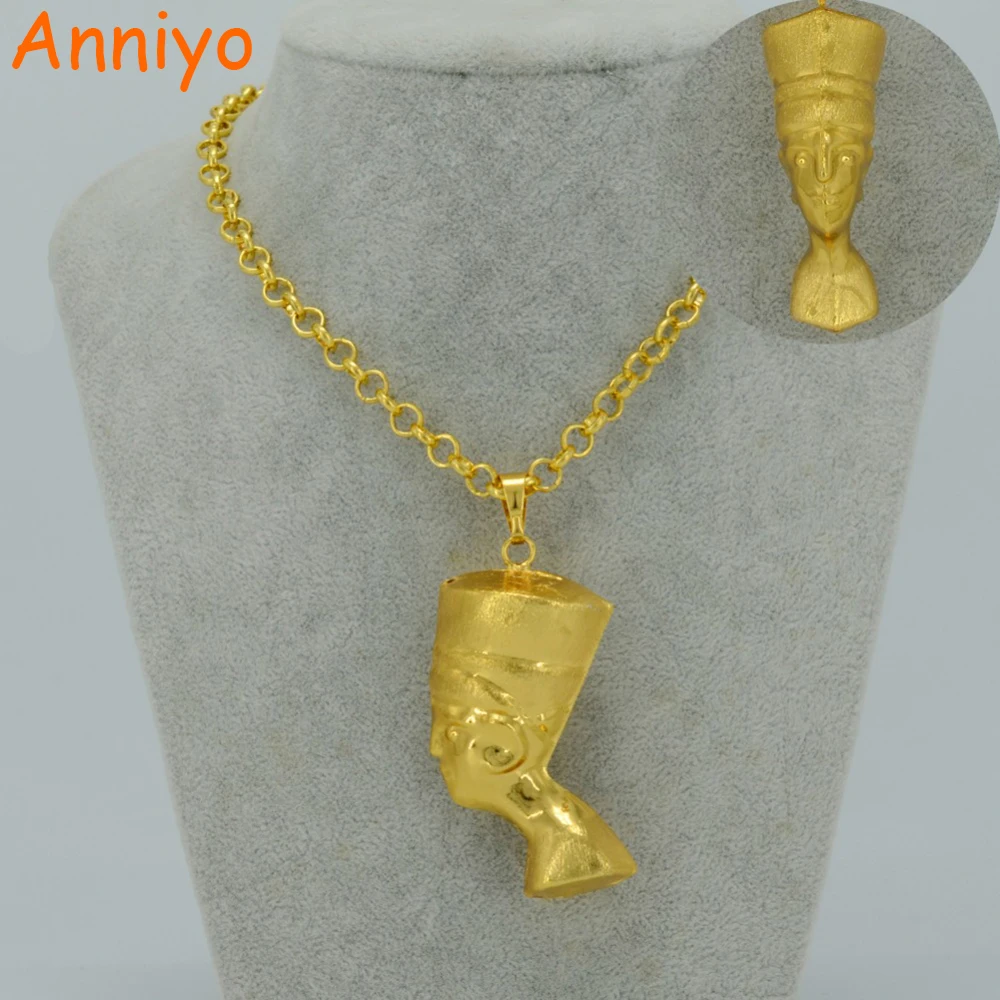 Ожерелье с кулоном Anniyo 3D египетская королева Nefertiti ювелирные изделия цвет золото