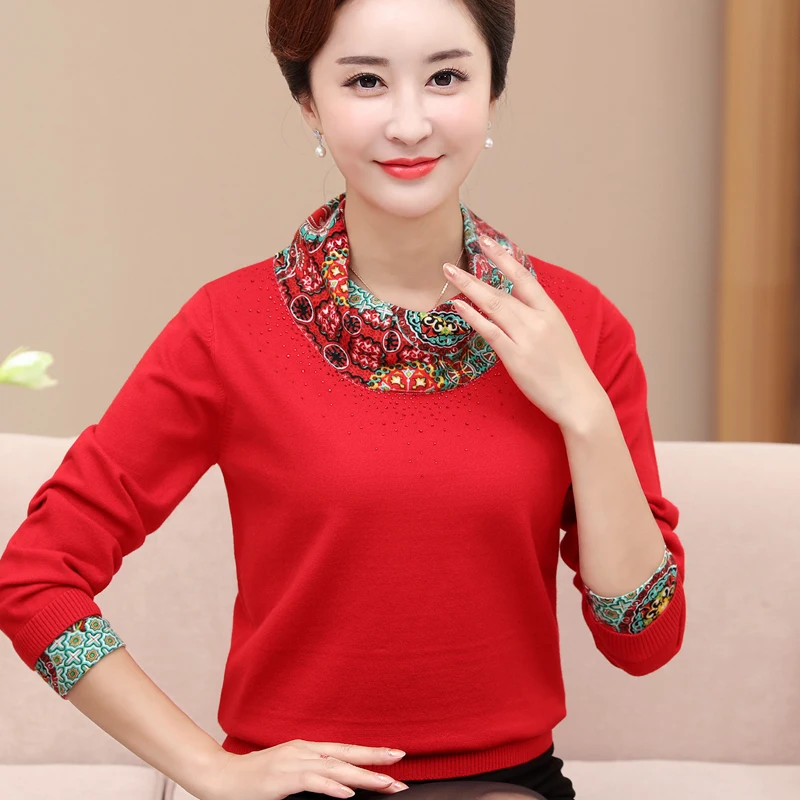 2017 Fall Middle-Aged Women Cashmere Sweater Jumper Fashion Turtleneck Long-Sleeved O-Neck Pullover X593 | Женская одежда