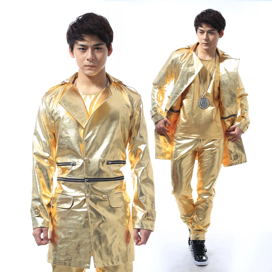 

S-5XL! 2018 модный мужской тренд dj сценический костюм длинная верхняя одежда мужской персонализированный кожаный Тренч