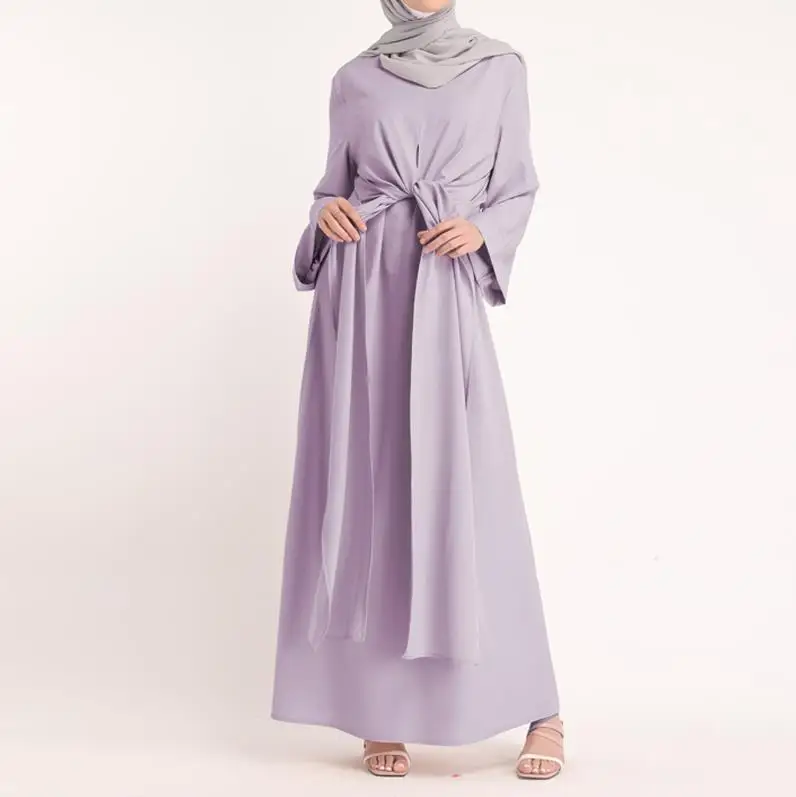 Light purple dress Бандаж кафтан абайя Турция мусульманское платье Хиджаб Арабский цзилбаб Caftan Elbise мусульманская одежда Абая для женщин Рамадан платье из Дубая - Цвет: Light purple dress