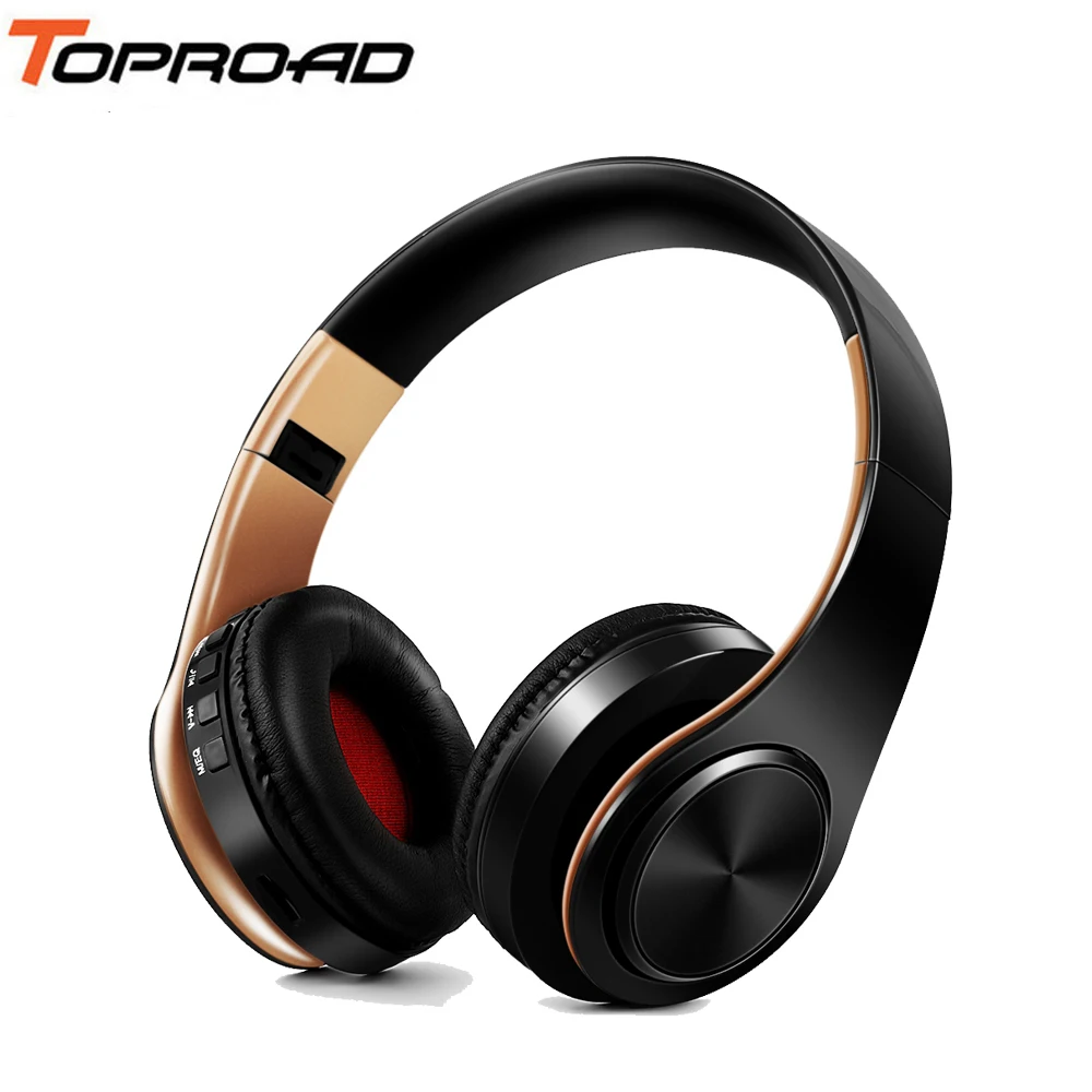 TOPROAD беспроводные Bluetooth наушники складные стерео гарнитура музыкальные наушники с микрофоном Поддержка TF карты FM радио AUX