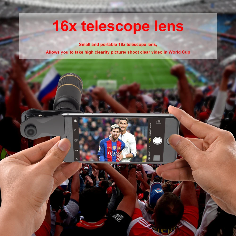 Объектив APEXEL для телефона универсальный металлический телескоп 16x зум мобильный