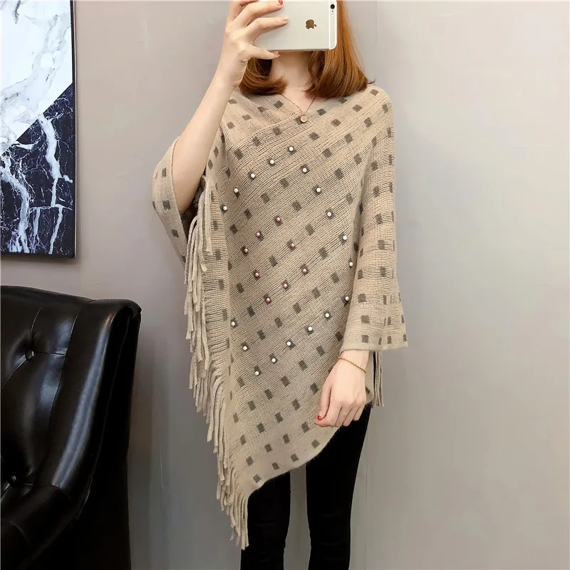 khaki beading Для беременных плечо мыс Беременность Cappa свитер осень палантин Одежда для беременных Для женщин пуловер Теплые трикотажные толстовки - Цвет: khaki beading