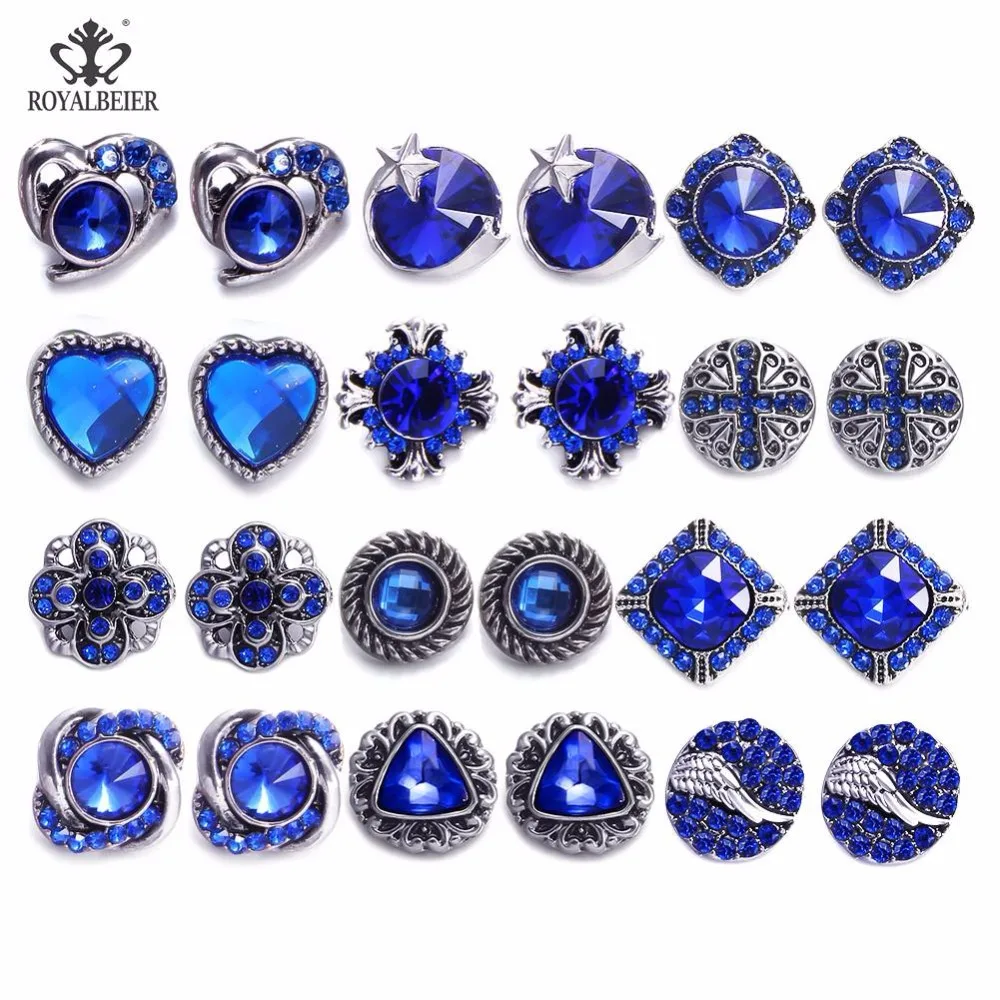

RoyalBeier 24pcs/lot Rhineston Snap Button Mixture 12mm Snaps Button Metal Bead For Snap Bracelet DIY Jewelry Women's Bracelets