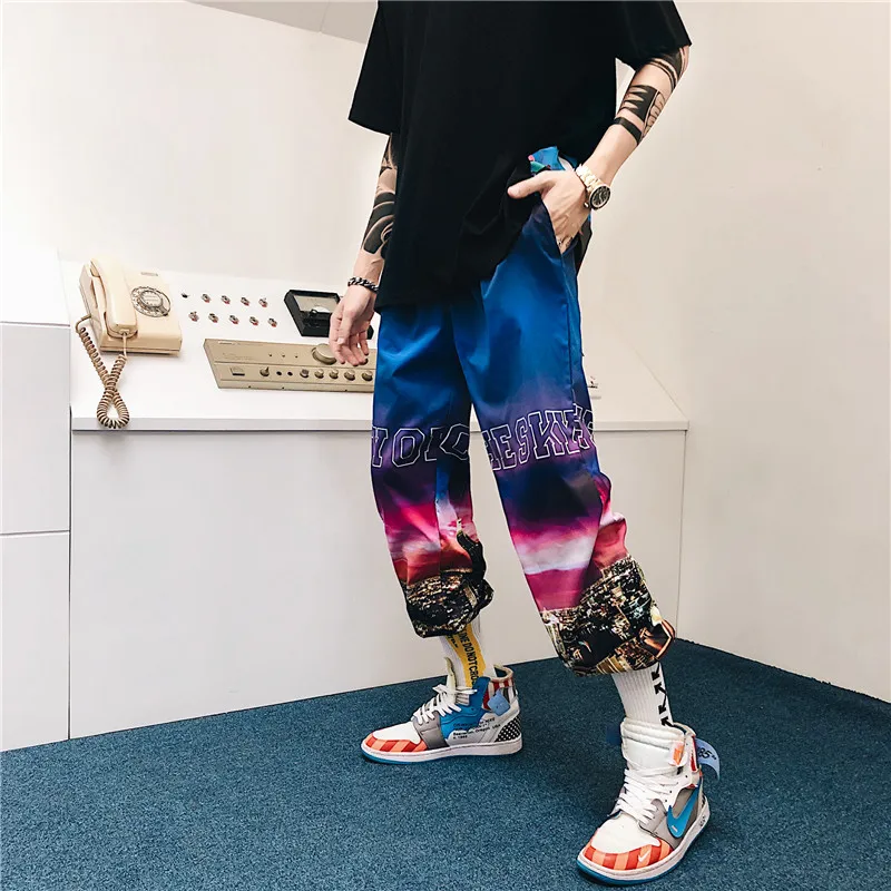 2019 летние штаны шаровары с градиентом цвета для мужчин и женщин уличные принтом в