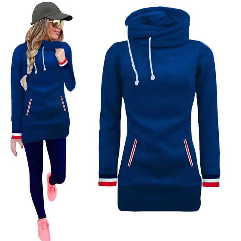 Женская теплая блузка с капюшоном зимняя кофта длинным рукавом пуловер верхняя