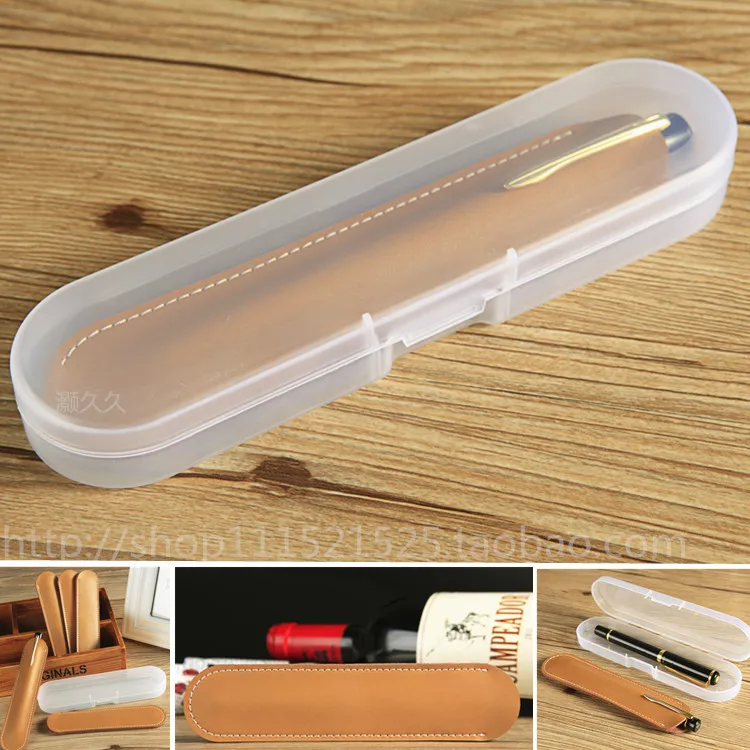 

Simple Logo Name DIY Genuine Leather Black Fountain Pen Bag Pens Case Office School Supplies Student Leader Gift