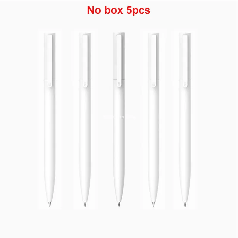 No box 5pcs Оригинальные гелевые ручки Xiaomi, 10 шт., без колпачка, 0,5 мм, цилиндрическая ручка, черная ручка, белая, гладкая, швейцарская, заправка MiKuni, японские чернила, черные - Цвет: No box 5pcs